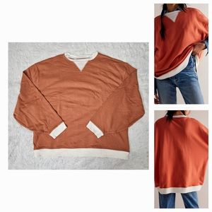 Free People We The Free Classic Crew Colorblock Sweatshirt Red Mango Combo